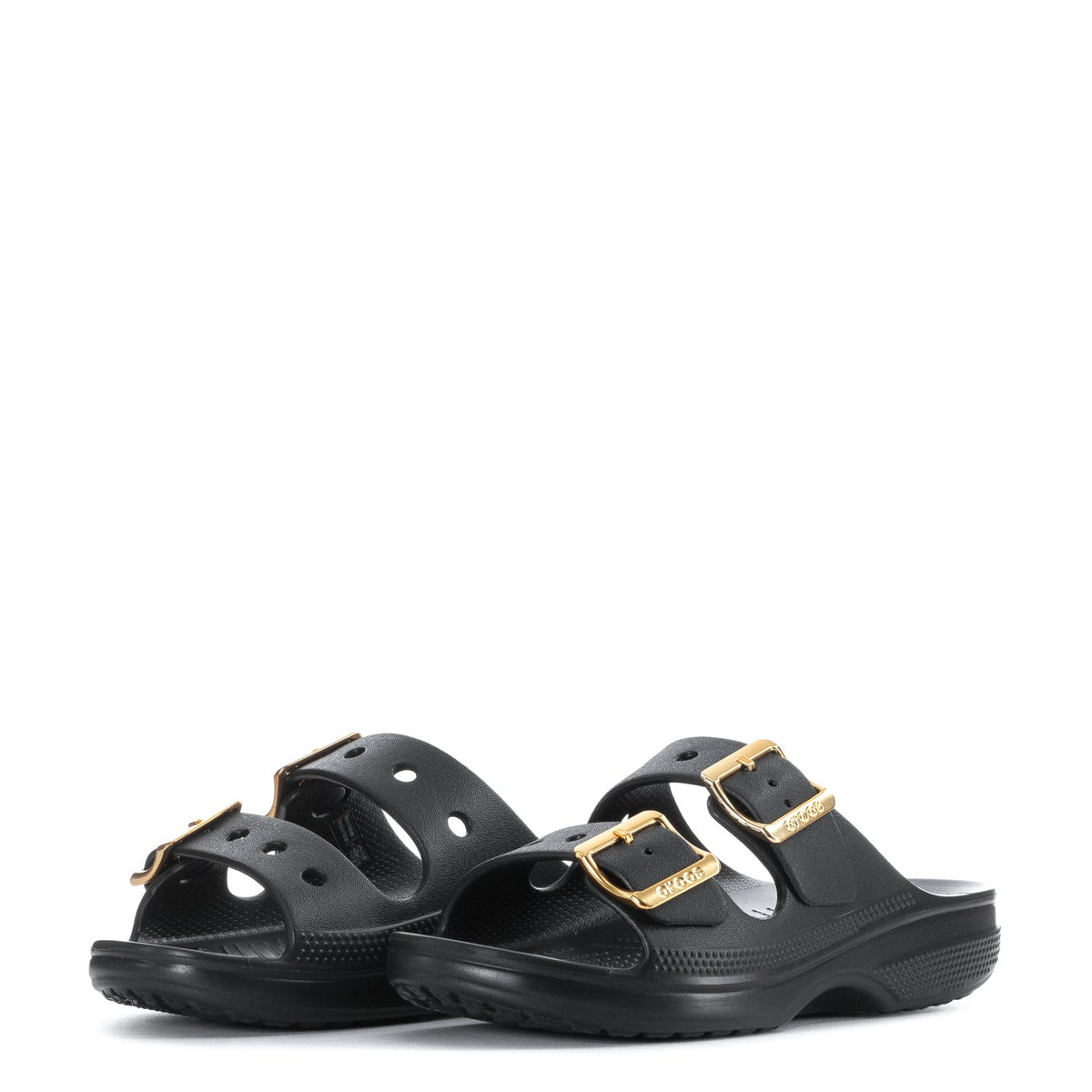 Crocs Women's Saturday Metallic Buckle Sandal - Black / Gold